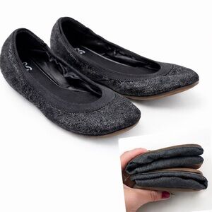 Yosi Samra Samara Black Glitter Foldable Ballet Flats Slip On Metallic Sz 8